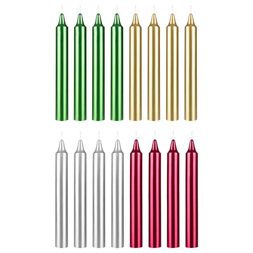 Mega Candles Set of 16 Unscented 6 Inch Metallic Taper Candles, Holidays, Seasonal, Festivities, Devotional, Church, Wreath, Party, Gifts