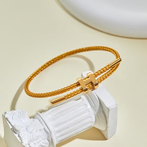 Image of AIMADE Bracelets for Women Adjustable Charm Bracelet, 18k Gold-plated Buckle Design Titanium Steel Wire Rope Women's Gift Jewelry
