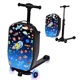 smilesun 4-in-1 Detachable Scooter Luggage for Kids & Teens, Foldable Hardside Ride On Suitcase with Wheels, Stylish and Safe Design(Navy)