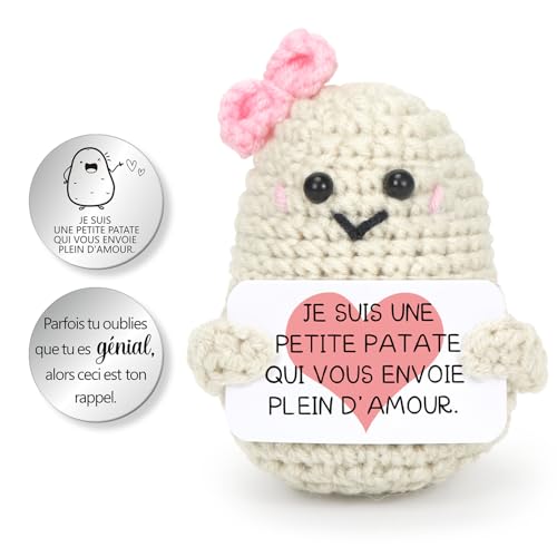 Aurasky Pomme de Terre Positive, Petite Patate en Français, Poupées de Pomme Terre avec Carte Positive et Câlin Porte Bonheur, Drôle Cadeaux pour Homme Femme Enfant Couple Collègue