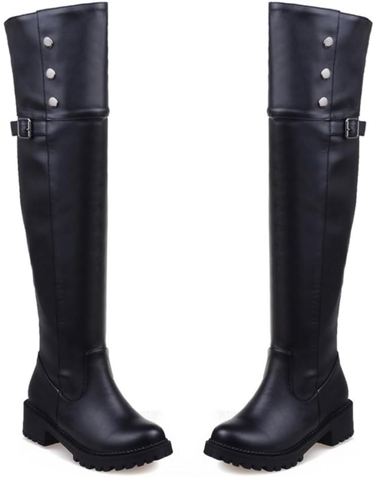 Women’s Thigh High Boots Thick Heel with Side Zipper Dress Party Platform Over The Knee Boots for Women