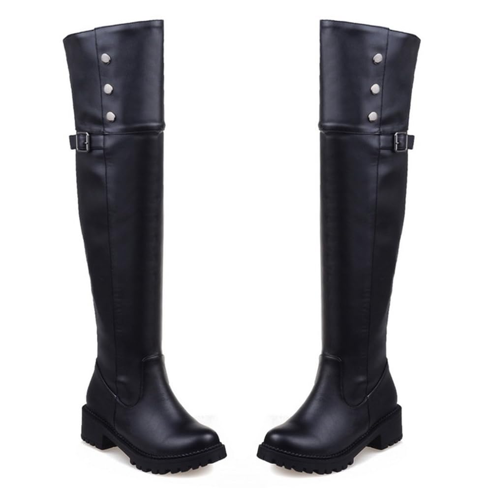 Womens Thigh High Boots Thick Heel with Side Zipper Dress Party Platform Over The Knee Boots for Women