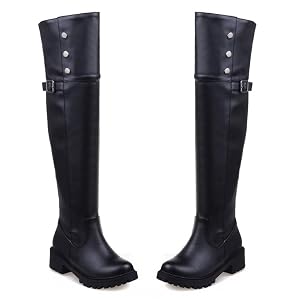 Womens Thigh High Boots Thick Heel with Side Zipper Dress Party Platform Over The Knee Boots for Women