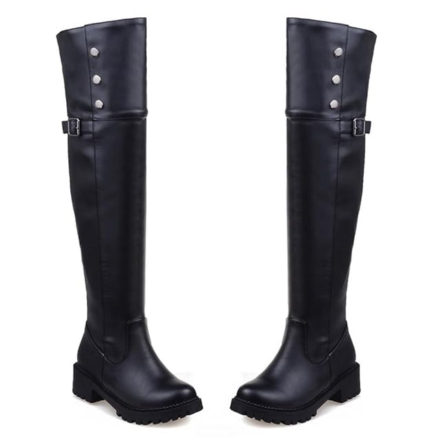 Womens Thigh High Boots Thick Heel with Side Zipper Dress Party Platform Over The Knee Boots for Women