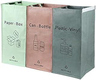 3 Packs Recycling Bags Pink,Green,Gray with handle Separate Sorting Organizer Woven waste Bins bag 42 Gallon Waterproof for Kitchen Home Office Heavy Duty Reusable Storage,Easy clean,Bomei Pack