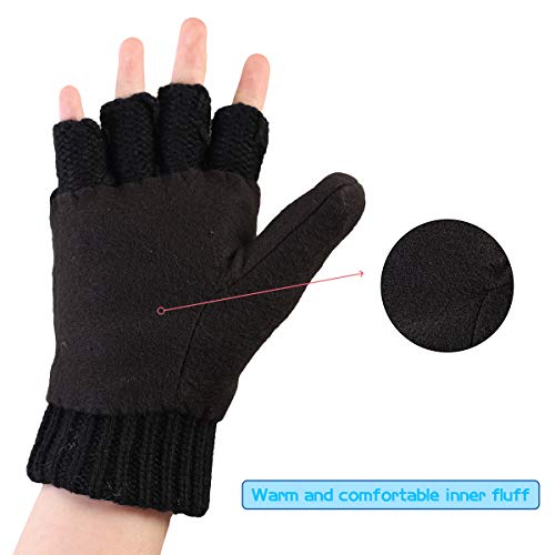 Omechy Winter Knitted Fingerless Gloves Thermal Insulation Warm Convertible Mittens Flap Cover For Men Women #TOP4