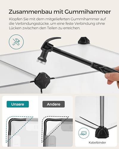 SONGMICS Freigehege mit Bodenplatten, Laufstall, Meerschweinchen Gehege, aus Kunststoff, Gehege für Hamster, Kaninchen, Igel, 140 x 70 x 45 cm, weiß LPC02W