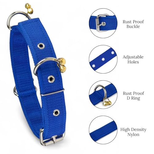 Image of Dog Neck Collar Belts And Leash For Medium Dogs, Dog Stylish Nylon Leash Belt With Bell - Beagle, Pug, Boxer, Shiba Inu, Tibetan Terrier (Medium, Blue),19X1 Inch