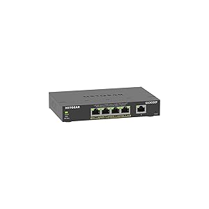 NETGEAR 5 Port PoE Gigabit Ethernet Easy Smart Managed Essentials Switch (GS305EP) - with 4 x PoE+ @ 63W, Desktop or Wall Mount