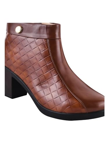 Image of The White Pole and Stylish Block Heel Trendy Casual Boot High Ankle Heel Boots with Zip Look for Womens and Girls