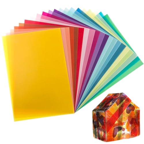 YAYNO 20 pièces Papier Vitrail Couleur 20 Couleurs Différentes A4 Papier Transparent Couleur Papiers Vitrail Loisir Creatif Papiers Calque Couleurs...
