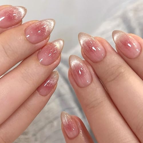 MAOTTIE Short Press On Almond Fake Nails - Flower Acrylic Fall Nails Press Ons Full Cover Glue On Cute False Floral Stick On Nails for Women - 30 Pcs