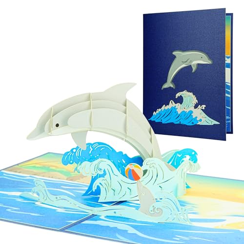 DORAFIORA® 3D Pop-Up Karte Delfin – Maritime Grußkarte & Geburtstagskarte für Kinder & Erwachsene | Inkl. Umschlag