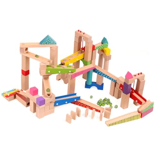 Murmelbahn aus Holz 100 Teile, Kugelbahn groß, Bausteine,...