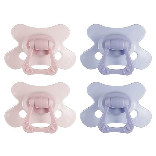 Difrax - Natürlicher Schnuller - Rosa & Lila - 6+ Monate - 4 Stück - Natürliche Sauger in Schmetterlingsform, Silikon Saugteil, BPA-frei & zahnfreundlich