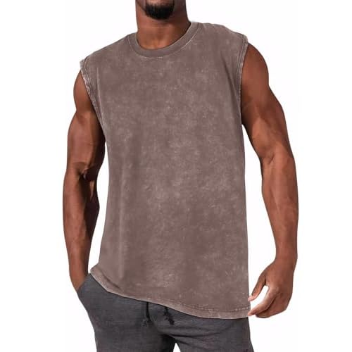 CHICGAL Mens Tank Tops Summer Sleeveless Muscle Shirts Cotton Loose Fit Tee Shirts Small Coffee