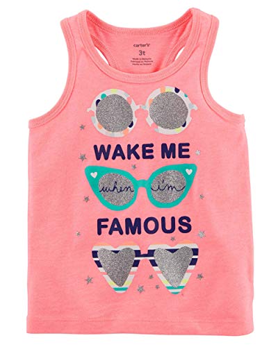 Carter's Baby Girls' Neon Wake Me When I'm Famous Jersey Tank, Pink