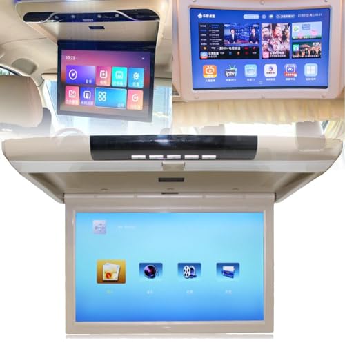 ZenHailure 17.3in Car Overhead Monitor IPS Flip Down Monitor 1080p Montaggio a Soffitto Bluetooth TV WiFi HDMI USB SD FM Lettore Altoparlante Mp5 per Android 8.1 Beige