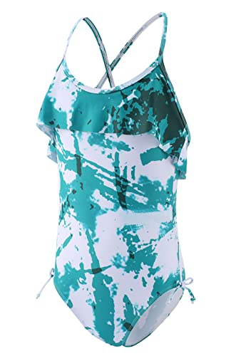 Image of Girls One Piece Swimsuits Halter Bathing Suits Summer Ruffler Swimwear 2-14 Years