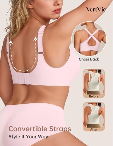 Image of Vertvie Wireless Bras Women Seamless Jelly Supportive Mesh Crossover Bra No Underwire Push Up Full Coverage T-Shirt Bralette