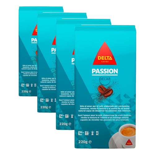 Delta Cafés Passion Descafeinado - Café Molido - Notas de Caramelo - 220 G (Paquete de 4)