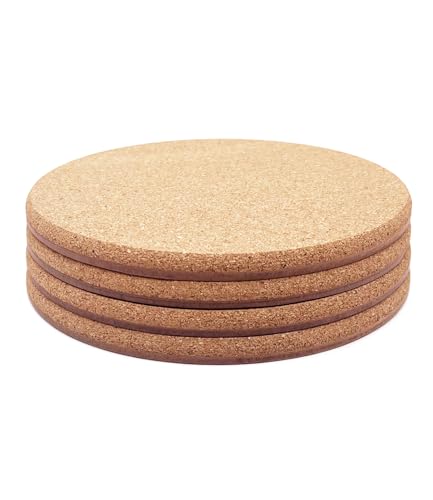 KITLAB Cork Coasters - Double Layered Thick Cork Planter Coasters, 6 Inch Absorbent Mats, Trivets for Hot Dishes, House Plants - 4 Pcs