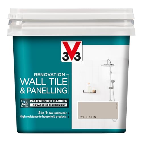 V33 Renovation Wall Tile & Panelling Paint - No Undercoat Needed - For High Moisture Surfaces - Resistant To Temperature Variations - Rye 750ml