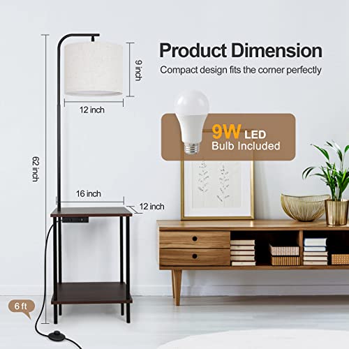 Outon Floor Lamp With Table, Usb & Type C Charging Port, Ac Outlet, Standing Reading Light With Dimmer & 4 Color Temperature, End Table With Lamp Attached, Side Table With Lamp For Living Room Bedroom #TOP6