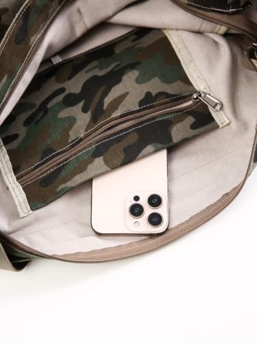 Image of Cotton Tote Handbag Women Canvas Crossbody Beach Bag Hobo Shoulder Tote Bag with 3 External Pocket,Zipper Closure