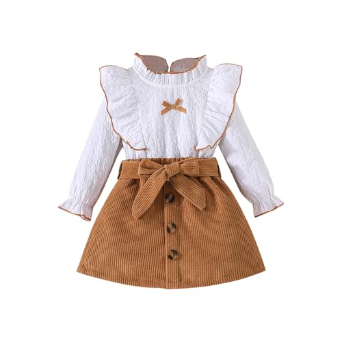 Girls Fall and Winter Fashion Long Sleeved Corduroy Half Body Skirt Suit Toddler Boys Clothes (Brown, 12-18 Months)