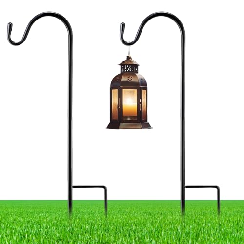 Image of 2 Pcs 15 Inch Shepherds Hook for Outdoor Adjustable Bird Feeder Pole Metal Steel Shepard Hooks for Hummingbird Stand Feeder Pole for Garden Plant, Lantern, Hanging Wedding Decor