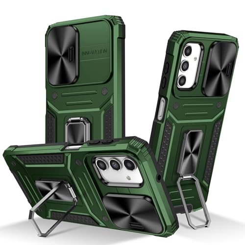 Samsung Galaxy A13 4G/5G�P�[�X�ƌ݊���������A�X���C�h�J�����J�o�[�t���A���^�������O�L�b�N�X�^���h�A�R�p�O���[�h�̑ϏՌ����n�[�hPC���ϋv�ی�P�[�X�AGalaxy 4G/5G�p(Dark green)