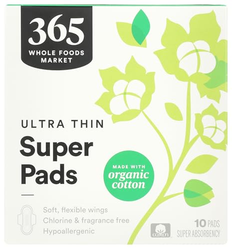 Image of 365 by Whole Foods Market, Ultra Thin Pads, Made with Organic Cotton Pads, Super, 10 ct