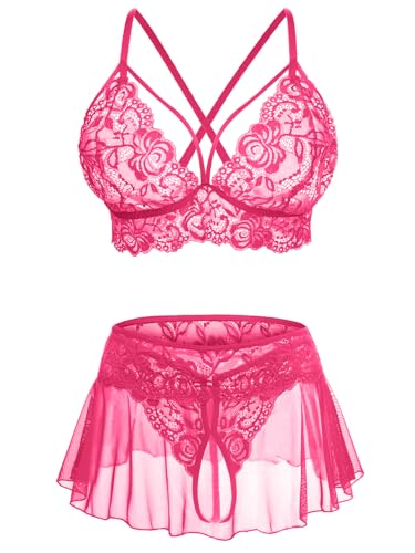 CRIPOM Lingerie for Women Exotic Lingerie Sets,Sexy Lingerie Outfits for Women Hot Pink XXL