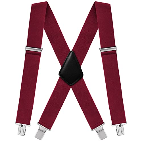 Fasker Mens Suspenders Adjustable Heavy Duty Suspenders for Men, Dark Red