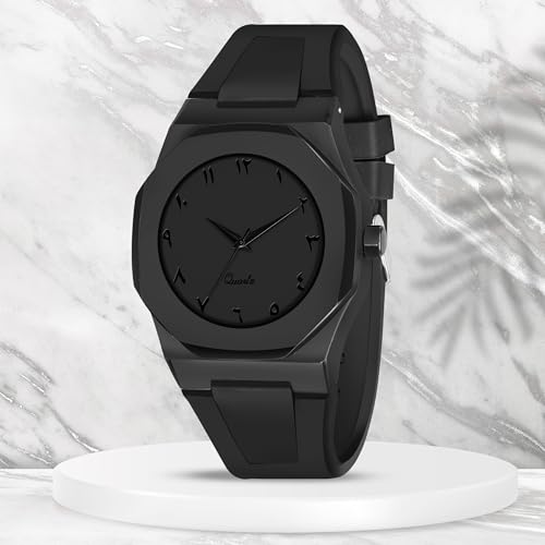 Image of CERO Men's Black Analog Watch | Lightweight Silicone Strap | Arabic Numerals & Minimalist Dial | Casual & Stylish Wrist Watch