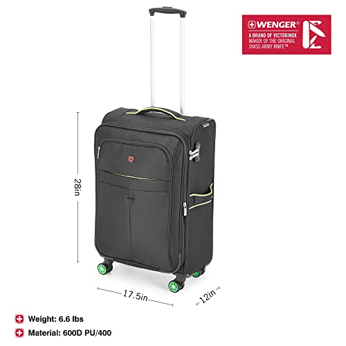 Image of WENGER Fiero-Pro Medium Softside Suitcase, 69 litres, Black /Green, Swiss Designed, 612095