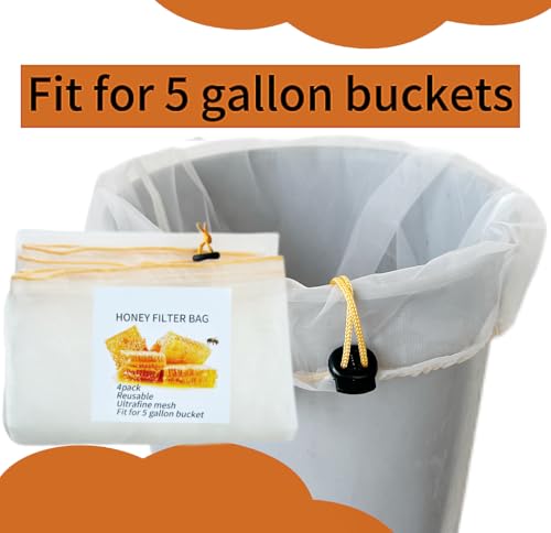 Spmktqk 800 Honey Strainer, 4 Pcs Honey Filter Bag Ultra-Fine Mesh Strainer With Adjustable Drawstring, Beginner Honey Extractor Equipment In A 5 Gallon Bucket thumb #3