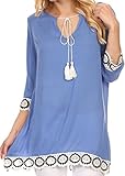 Sakkas Lungora Long Lace Crochet Embroidered Tassel Batik Tunic Blouse Shirt Top