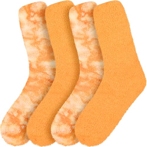 Image of BambooMN Women's Girl Fuzzy Warm Fluffy Tie-Dye Colorful Fun Crew Socks - 4 Pairs