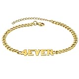 GoldChic Gold Plated Anklet with Name For Women, Custom Cuban Link Chain Ankle Bracelets 4mm