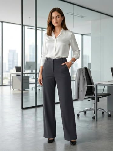 Image of Women's Formal Trousers | Stretch & Regular Fabric Options | Straight Fit Office Wear Pants with Pockets | Casual Trouser for Womens