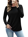 TOTATUIT DAMEN LANGARMSHIRT RUNDHALS BASIC LONGSLEEVE OBERTEILE LÄSSIG FIGURFREUNDLICH WEICHES LANGARMSHIRT FÜR BÜRO FREIZEIT ALLTAG SCHWARZ XL