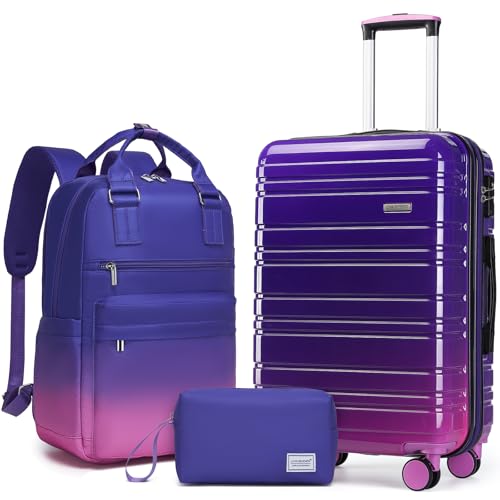 LARVENDER Carry on Luggage Sets 3 Piece, 20 Inch Suitcases, Midnight Berry