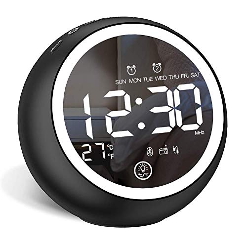 ONEWELL X10 Radio Reloj Despertador,FM Digital Radio Reloj Despertadores con Doble Puerto de Carga USB,Snooze, 5 Brillos, Termómetro(Negro)