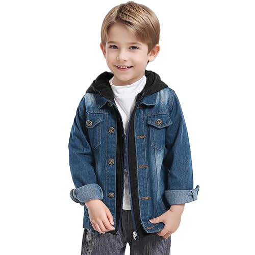 Boys Hoodie Denim Jacket Toddler Kids Fall Fashion Button Down Lapel Zipper Jean Jacket Coat Outwear Clothes 1-10 Years