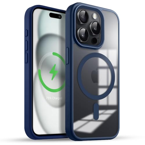 Image of KARWAN️ Hybrid Transparent iPhone 14 Pro Max Back Cover Case Compatibe with MagSafe | Shockproof Design |Camera Protection Bump |Transparent Back Cover Case for iPhone 14 Pro Max(PC,TPU|Blue Bumper