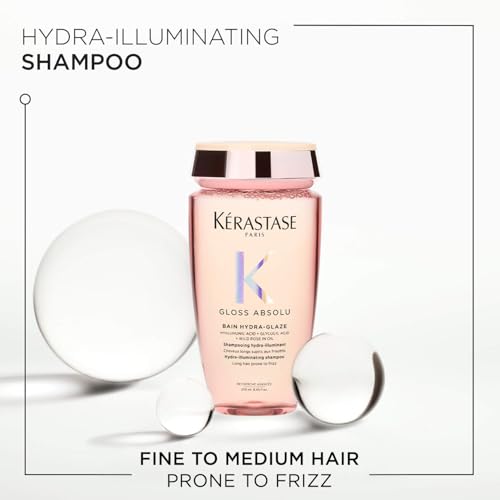 Image of Kerastase Gloss Absolu Anti-Frizz Shampoo For Bouncy, Glossy Hair | Fine To Medium Hair | 4-Days Anti-Frizz | With Hyaluronic & Glycolic Acid, Wild Rose-In-Oil | 250ml