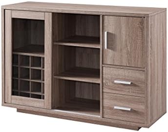 Furniture of America Thandie Dining Buffet and Wine Cabinet, Weathered Wood