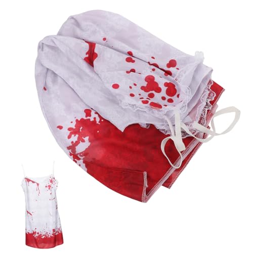 Holibanna Vestido de Novia Fantasma para Mujer Halloween Disfraz Terrorífico de Boda Vintage Cómodo para Fiestas de Horror y Cosplay de Halloween